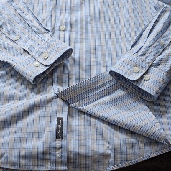 Eddie Bauer Shirt Mens Tall L Plaid LS Wrinkle Free Relaxed Fit Pocket Preppy - Picture 10 of 16